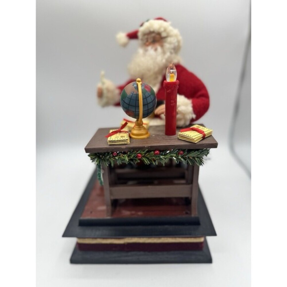 Vintage Musical Santa At Desk With Dog Holiday Creations Christmas Decor 1993